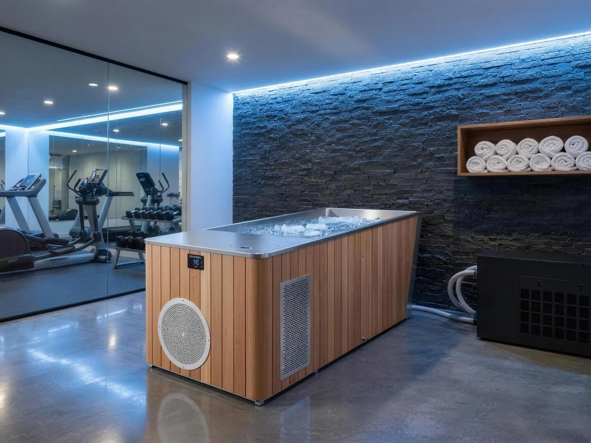 G9 ice bath with commercial chiller in an apartment building wellness amenity